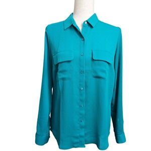 Y2K APT. 9 Womens Size S Button Down Long Tab Sleeves Jade Green Utility Shirt‎
